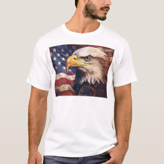 T-shirt Drapeau Américain avec Tête d'Aigle Américain