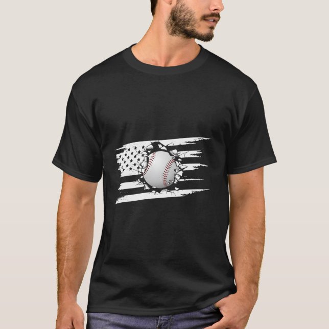 T-shirt Drapeau Américain Baseball Baseball (Devant)
