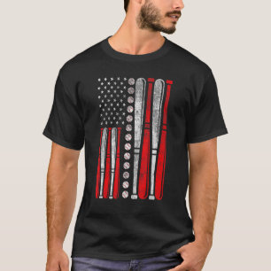 T-shirt Drapeau américain Baseball Rouge Blanc Bleu 4 juil
