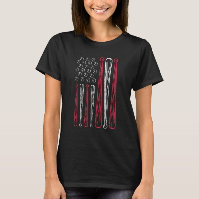 T-shirt Drapeau Américain Baseball Rouge Blanc Bleu 4e De  (Devant)