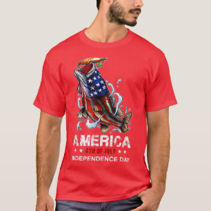 T-shirt Drapeau américain bâton de pêche 4 juillet Wi-Fi p