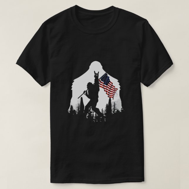 T-shirt Drapeau américain Bigfoot Rock et Roll Silhouette  (Design devant)