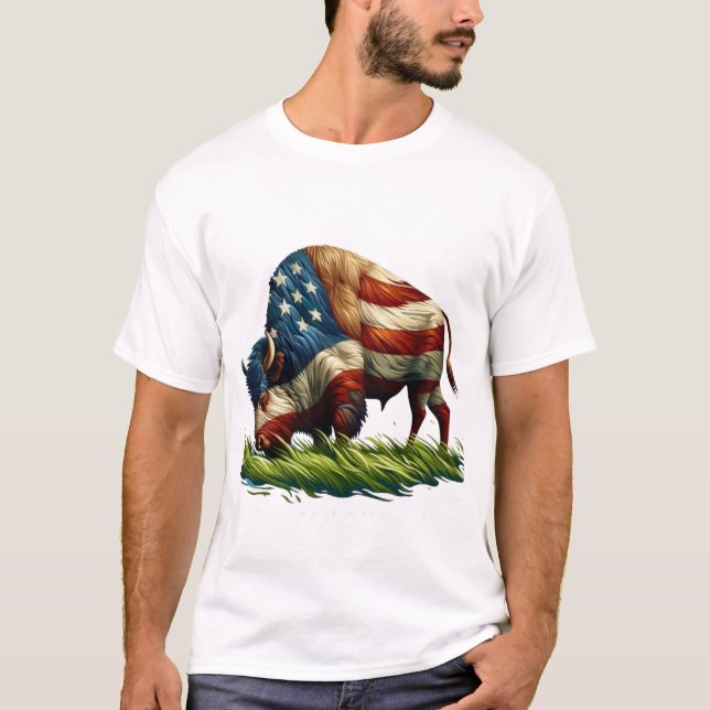 T-shirt Drapeau américain Bison buffle (Devant)