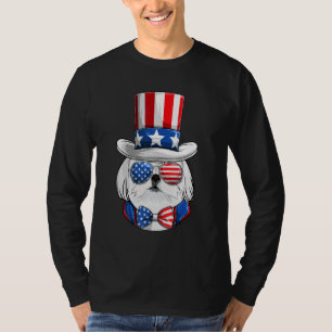 T-shirt Drapeau Américain Blanc Maltais Le 4 Juillet Chien