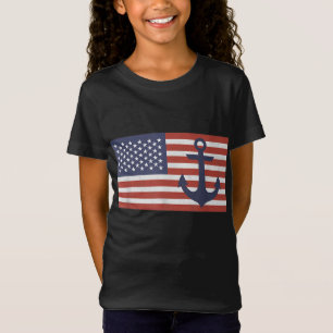 T-Shirt Drapeau américain Bleu Nautique Ancre Patriotique