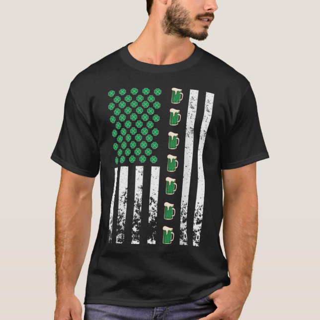 T-shirt Drapeau américain Boire Bière verte Shamrock irlan (Devant)