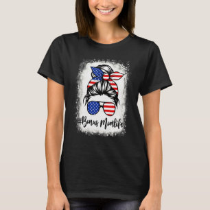 T-shirt Drapeau Américain Bonus Vie de Maman Décolorée Fêt
