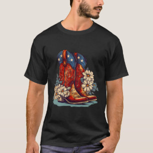 T-shirt Drapeau Américain Boots Et Bows 4 juillet Cowgirl 