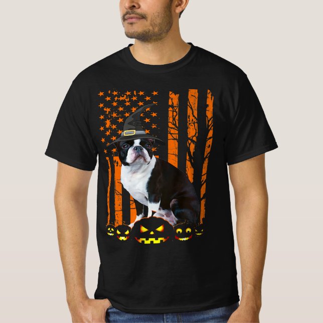 T-shirt Drapeau américain Boston Terrier Drapeau drôle Hal (Devant)