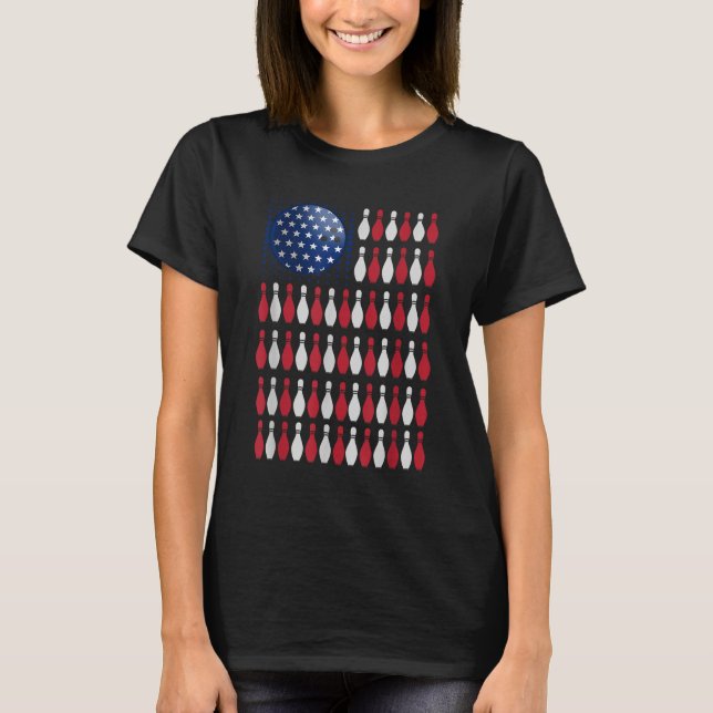 T-shirt Drapeau Américain Bowling Bowler Cadeaux Pour Bowl (Devant)