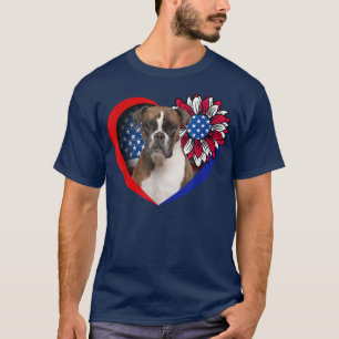 T-shirt Drapeau américain Boxer Dog Heart 4 juillet Drapea
