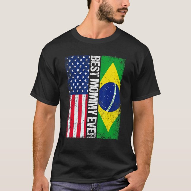 T-shirt Drapeau Américain Brésil Drapeau Meilleure maman J (Devant)