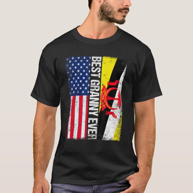 T-shirt Drapeau américain Brunei Drapeau Meilleure mamie J (Devant)