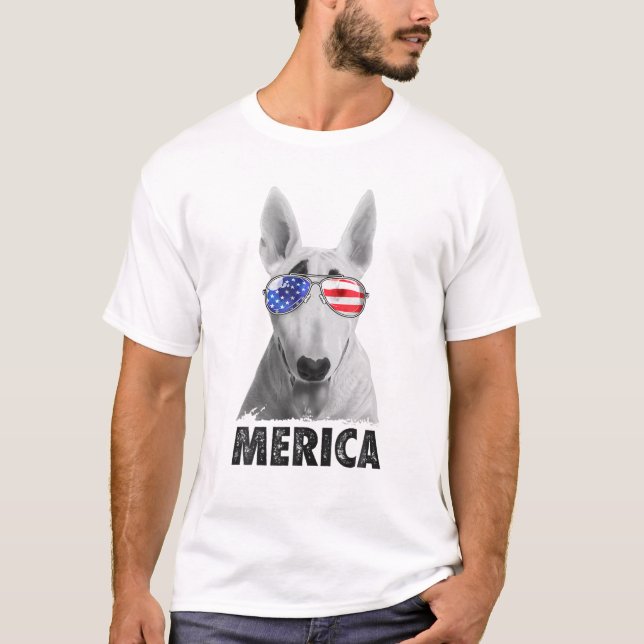 T-shirt Drapeau américain Bull Terrier 4 juillet Merica (Devant)
