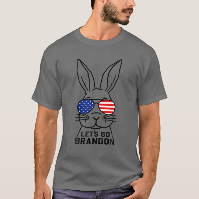 T-shirt Drapeau américain Bunny Face Allons Brandon Pâques (Devant)