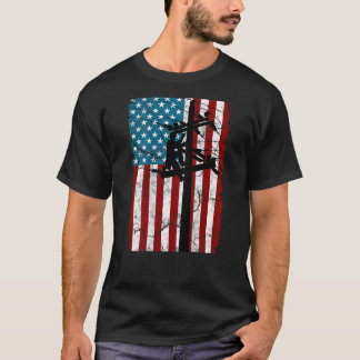 T-shirt Drapeau américain Câble électrique Silhouette Line