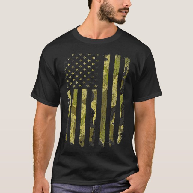 T-shirt Drapeau américain Camo Camoue Militaire DD214 Déch (Devant)
