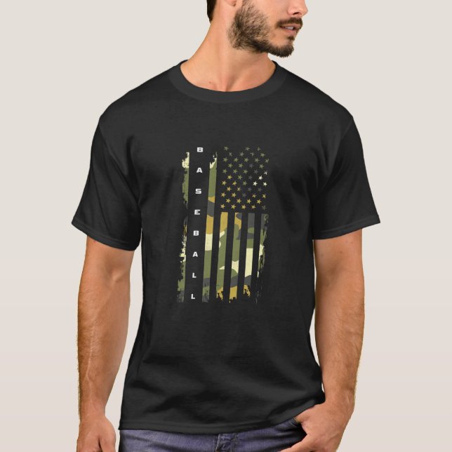 T-shirt Drapeau américain Camouflage Baseball (Devant)