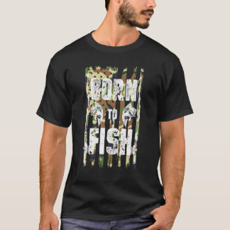 T-shirt Drapeau américain camouflage - Né pour pêcher - Ca