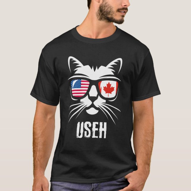 T-shirt Drapeau américain Canada Cat Us Eh (Devant)
