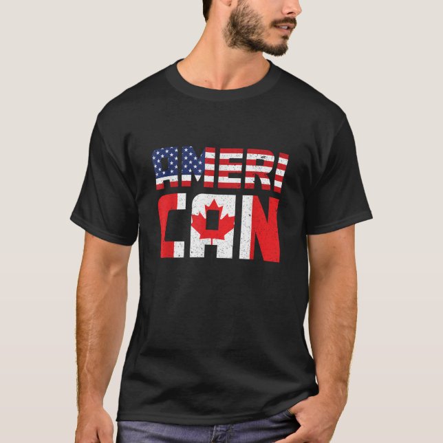 T-shirt Drapeau américain Canadian American Pride Drapeau  (Devant)