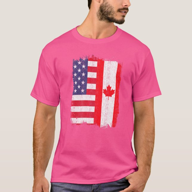 T-shirt Drapeau américain canadien américain (Devant)