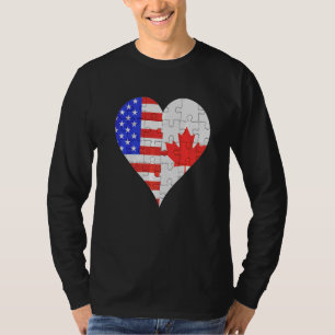 T-shirt Drapeau américain canadien cœur