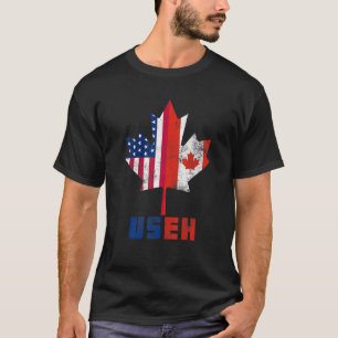 T-shirt Drapeau américain canadien Useh Leaf Drapeau canad