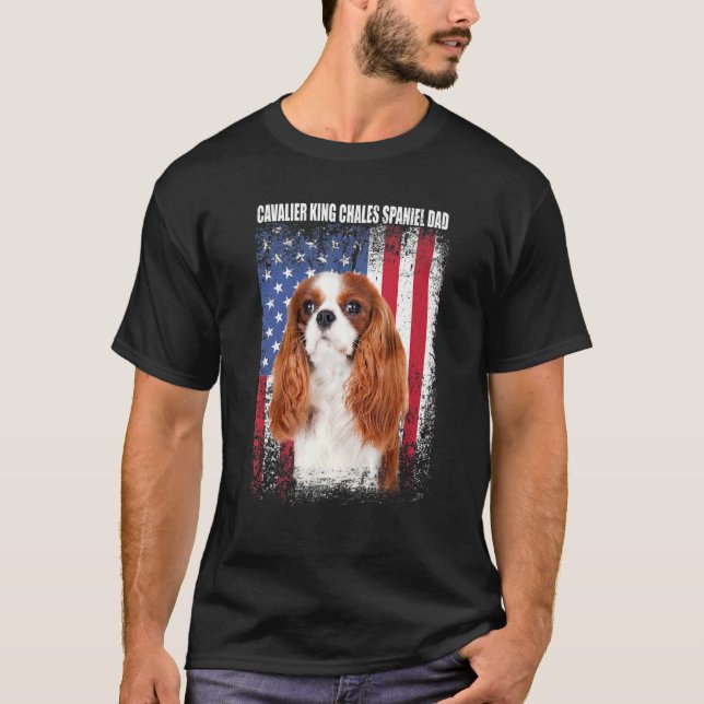 T-shirt Drapeau américain Cavalier Roi Chales Spaniel Da (Devant)