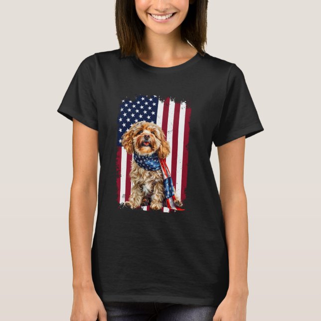 T-shirt Drapeau américain Cavapoo 4 juillet Chien Cavapoo  (Devant)