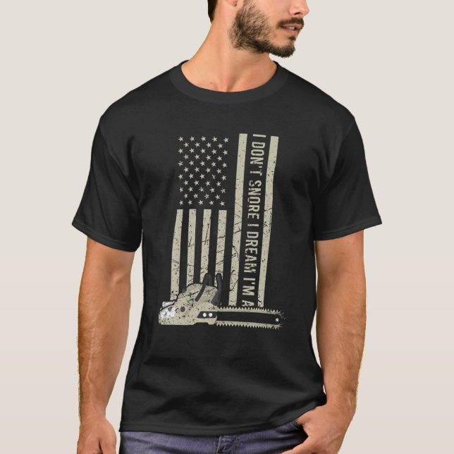 T-shirt Drapeau américain Chainsaw Vintage Retro Lumjack (Devant)