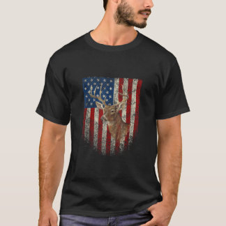 T-shirt Drapeau américain Chasse au cerf Antlers USA Distr