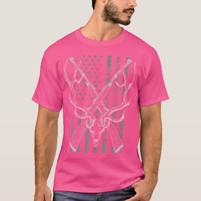 T-shirt Drapeau américain Chasse aux cerfs aux chemises Ho (Devant)