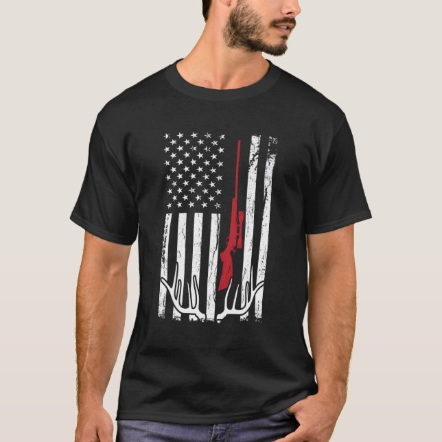 T-shirt Drapeau américain Chasse Chasse Chasse Chasse (Devant)