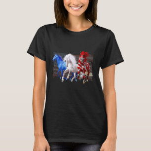 T-shirt Drapeau américain Chevaux Patriotique Rouge Blanc 
