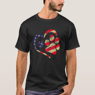 T-shirt Drapeau Américain Chien Chat Patte Usa Mignon 4 Ju