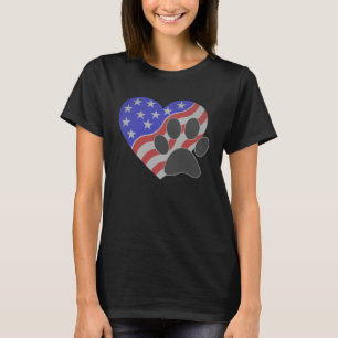 T-shirt Drapeau Américain Chien Et Chat Paw Prin 4 juillet