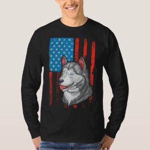 T-shirt Drapeau américain Chien patriotique Sibérien Husky