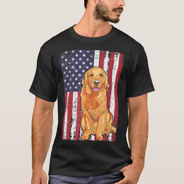 T-shirt Drapeau américain Chien patriotique triplé d'or (Devant)