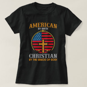 T-shirt Drapeau américain Christian Cross Texte Art Femmes