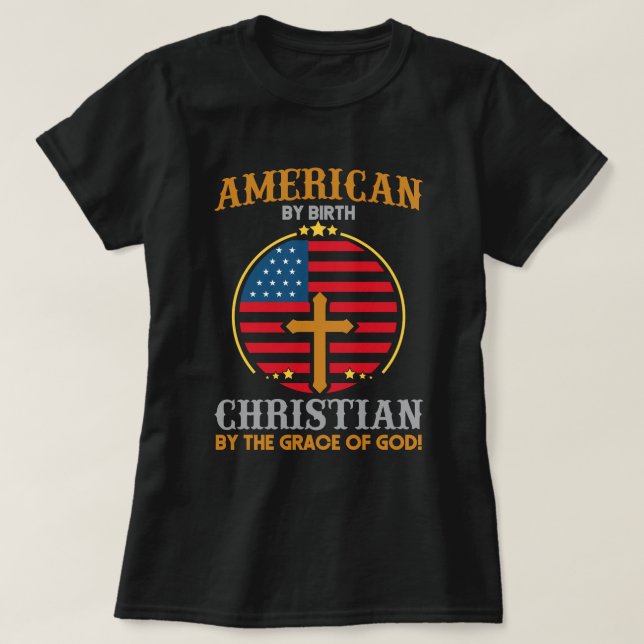 T-shirt Drapeau américain Christian Cross Texte Art Femmes (Design devant)