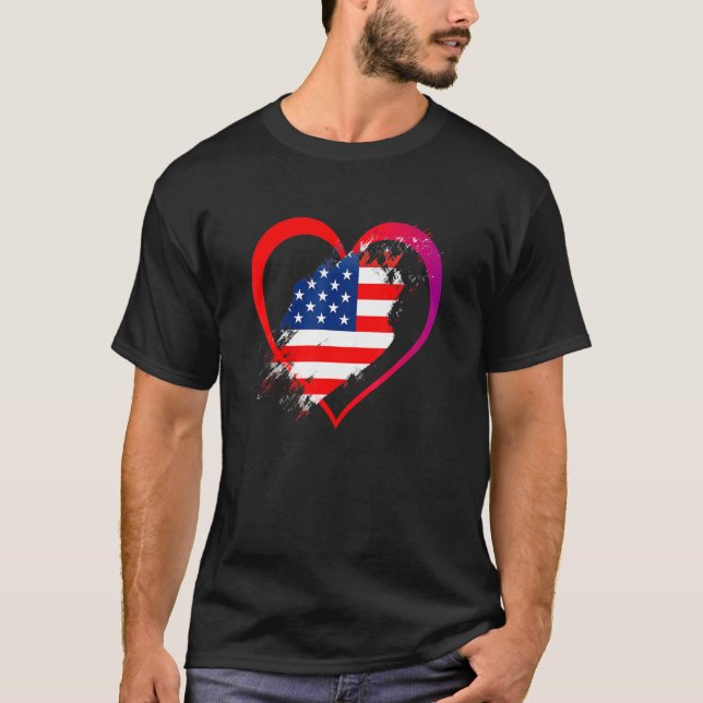 T-shirt Drapeau américain Coeur des forces armées patrioti (Devant)