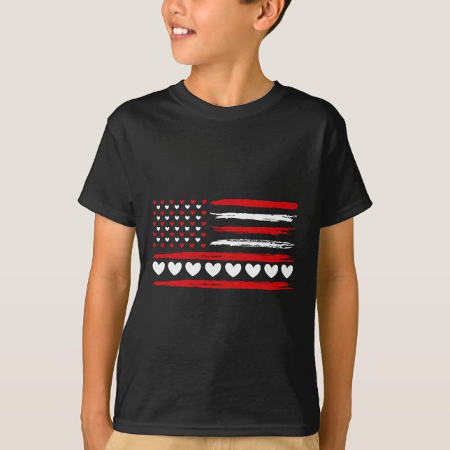 T-shirt Drapeau Américain Cœurs Amour Patriotique Joyeuse  (Devant)