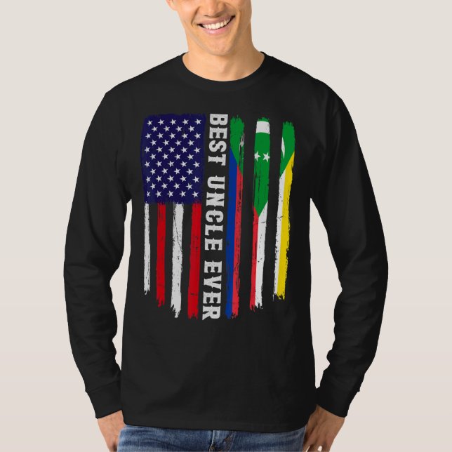 T-shirt Drapeau Américain & Comores Drapeau Meilleur Oncle (Devant)
