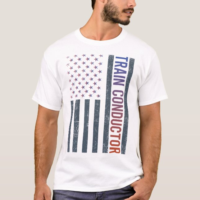 T-shirt Drapeau Américain - Conducteur de Train (Devant)