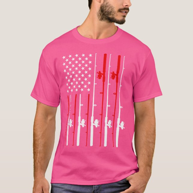 T-shirt Drapeau américain cool Pêche Rod Pêche (Devant)