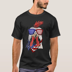 T-shirt Drapeau Américain Coq Poulet 4 Juillet Hommes Femm