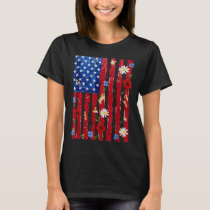 T-shirt Drapeau américain Coquette Floral 4 juillet Femmes