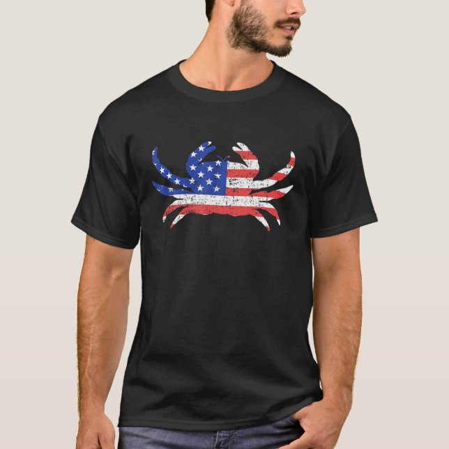 T-shirt Drapeau américain Crab Vintage patriotique (Devant)