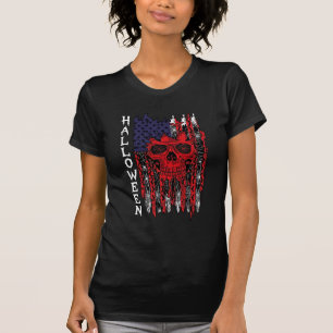 T-shirt Drapeau américain crâne rouge Halloween Toiles d'a